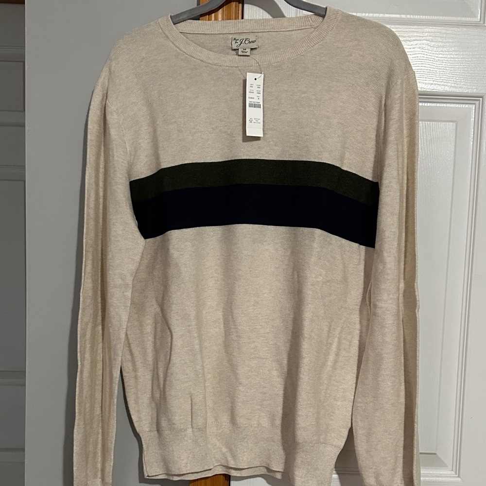 J. Crew Men's Cream Striped Crewneck Sweater